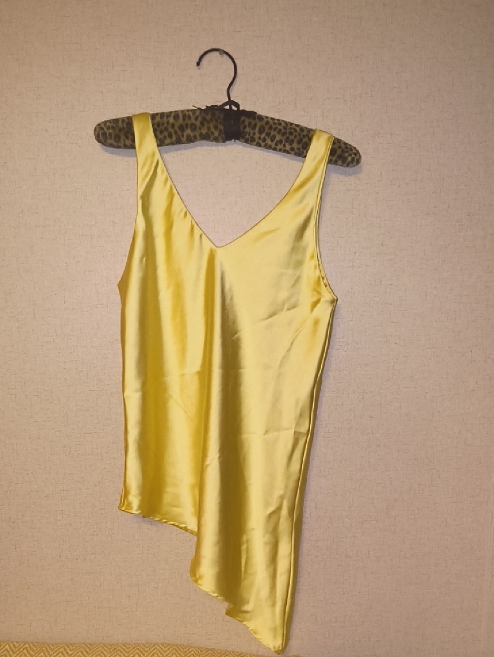 Yellow Satin Asymmetric V-Neck Women's Tank Top
